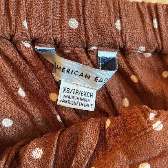 AMERICAN EAGLE brown polka dot ruffle elastic waist wrap skort women’s size XS - Picture 2 of 9